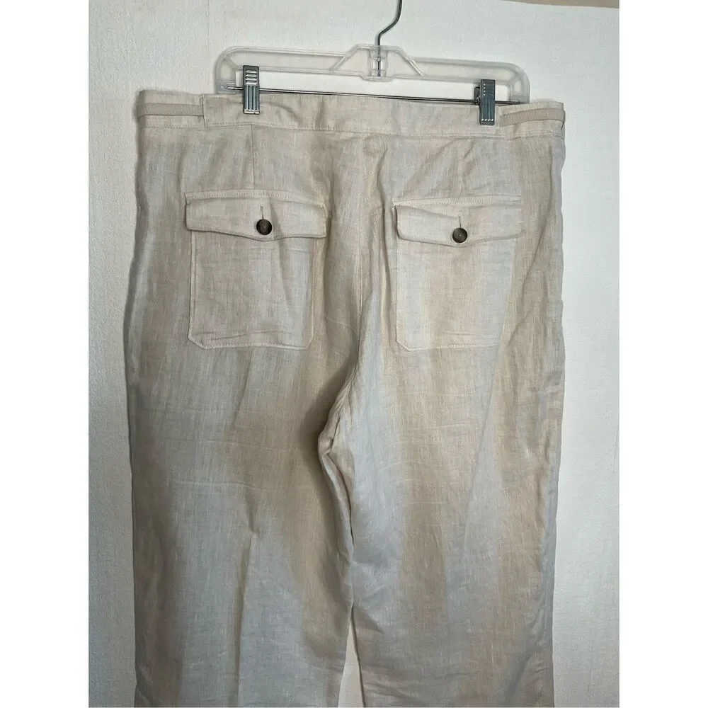 TASSO ELBA Island Pants Men 36x32 Beige 100% Linen‎ Drawstring Trousers Beach